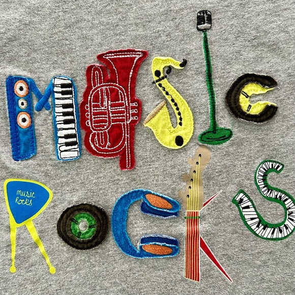 Mini Boden Other - Mini Boden 5-6Y, Appliqué Logo, Grey, Red, Blue, Green Music Rocks T-Shirt, Tee